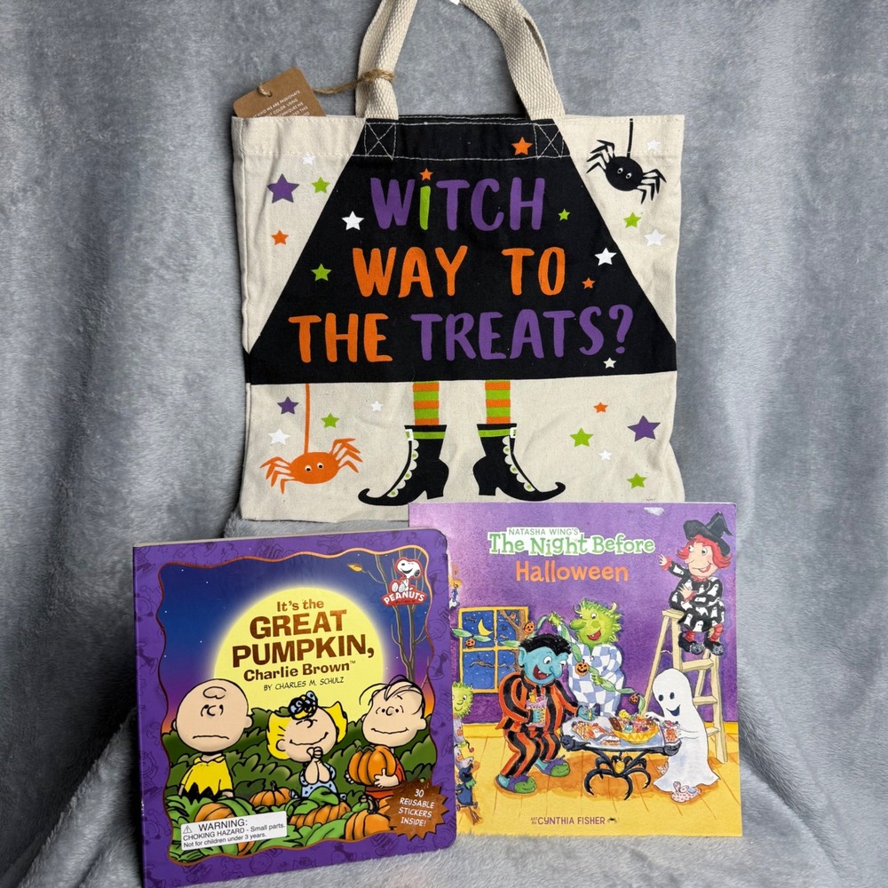 Halloween Bundle Love Vivid Witch Tote Bag & Peanuts Great Pumpkin Books Set